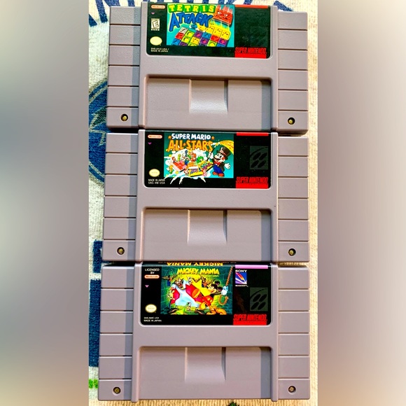 SNES GAME BUNDLE - Mario Allstars, Tetris Attack, Mickey Mania - Picture 1 of 1